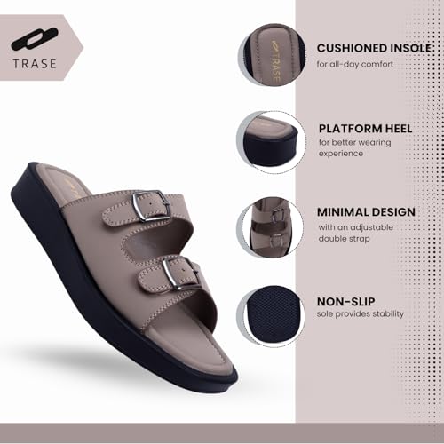 Image of TRASE Sandals For Woman | Slippers For Woman | Flats | Casual Double Strap Sliders Sandal With Adjustable Ankle Strap | Women Sandals | Comfortable | Lightweight | Women Footwear