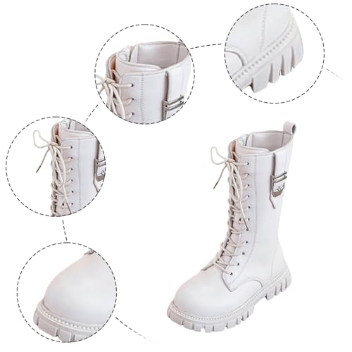 Girl's Knee High Riding Boots Lace Up Side Zipper Combat Boots Non Slip Gothic Knight Boot Lug Sole Chunky Heels Shoe4