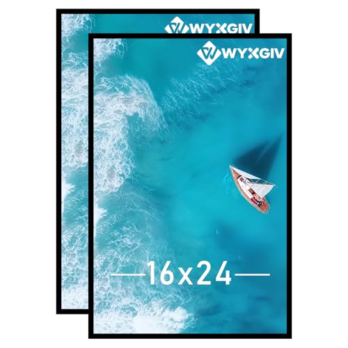 Black 16x24 Picture Frame Set of 2 Slide-In Strips Wall Hanging Frame