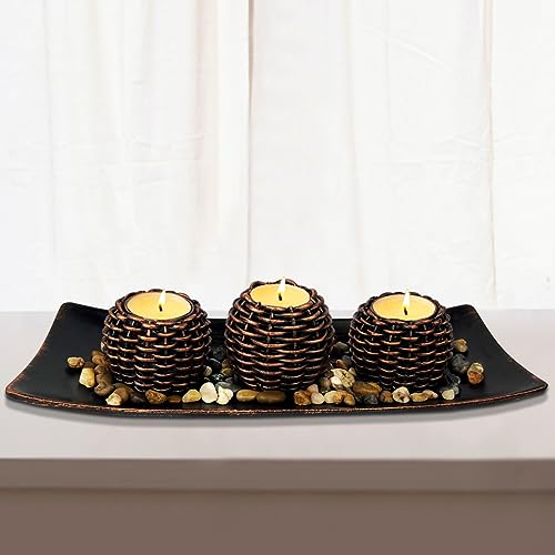 Coffee Table Decor, Fall Decorations, Candle Holders with Tray and Rocks - image 1