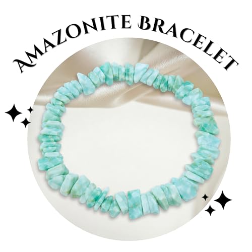Image of Certified Amazonite Bracelet for Women Men with Healing Crystal and Reiki Stone - Beautiful Gemstone Beaded Bracelet for Balance, Harmony & Positive Energy (Chips Stone Beads)