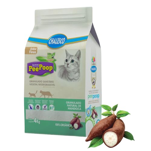 Areia Higiênica Biodegradável de Mandioca Chalesco Peepoop para Gatos – Grãos Finos, Controle de Odores e Alta Absorção | 4 kg
