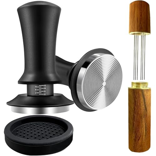 Image of Espresso Tamper 51mm with WDT Tool, Calibrated Spring Loaded Coffee Tamper with Silicone Mat,100% Flat Stainless Steel Base Espresso Tools - Tamper for Espresso Machine