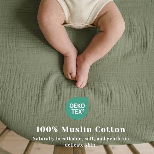 Image of 3 Pack Muslin Bassinet Fitted Sheets for Bedside Sleepers | Soft Cotton Baby Sheet Set Compatible with Baby Delight for Boys and Girls, Dream On Me, AMKE and Other Rectangle Mattresses