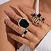 Chunky Gold Black Statement Rings Set for Women Vintage Large Cocktail Enamel Open Ring Exaggerated Dripping Oil Finger Jewelry Darkness Stacked Gifts