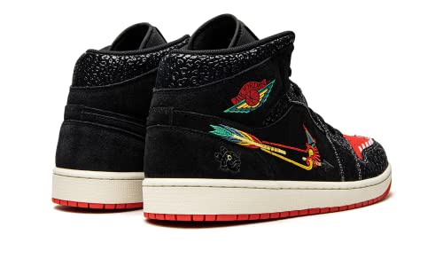Image of Nike mens Jordan 1 Mid Basketball Limited Siempre Familia DN4904-001, Black /Chile Red-sail, 8