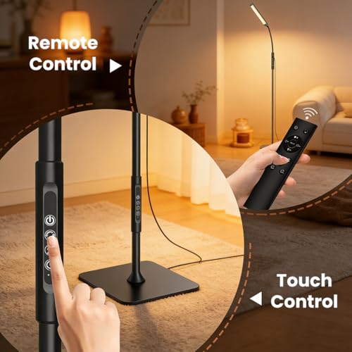 Image of ELEPHANTBOAT 55'' USB Floor Lamp Standing with Controller & Remote, Adjustable 5-Color Dimmable LED Light Bar, 10 Brightness Levels, Flexible Gooseneck Study Lamp for Living Room Bedroom