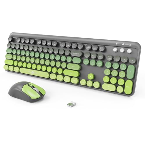 FOPETT Wireless Keyboard and Mouse Combo, 104 Keys Full-Sized 2.4 GHz Dropout-Free Connection, Round Keycap Colorful Keyboards for PC, Mac, Windows, Laptop, Desktop - Grey Green