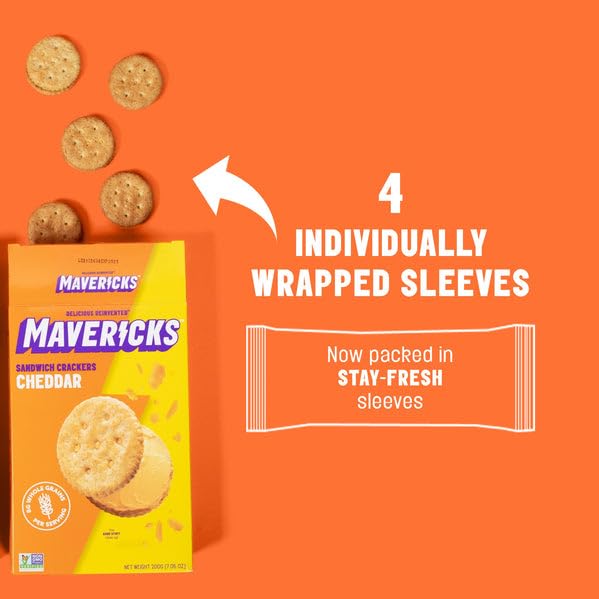 Mavericks Cracker Cheddar Sandwich 7 oz (Pack of 8)