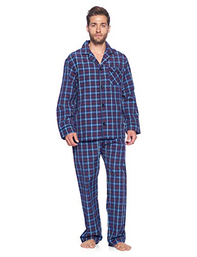Ashford & Brooks Men’s Long Sleeve Pajamas Set | Woven Plaid Sleepwear & Loungewear Button Down PJ Set