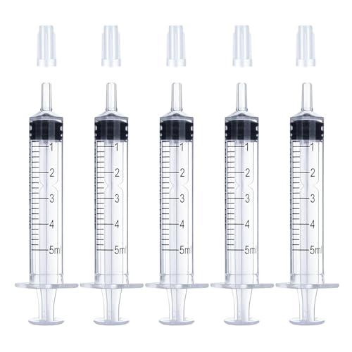 10Pcs 5ml Plastic Syringes with Caps No Needle Syringe for Refilling and Measuring Liquids Scientific Labs Feeding Pets Sterile Individually Sealed