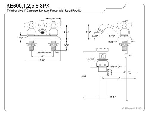 Kingston Brass Kb601Px Restoration 4-Inch Centerset Lavatory Faucet With Porcelain Cross Handle, Polished Chrome #TOP2