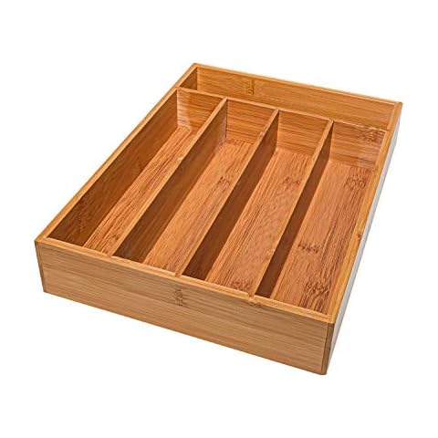 simpdecor Bamboo Cutlery Tray Utensil Drawer Organiser Kitchen Drawer Divider 5 Compartments Cover