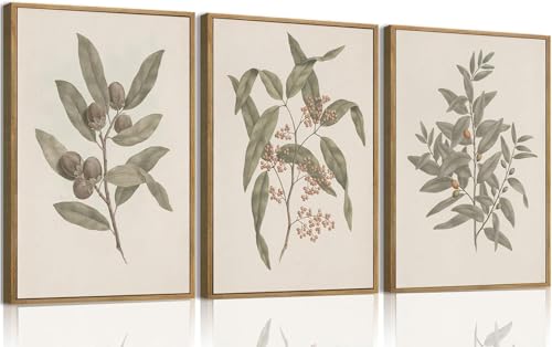 Toiles botaniques vintage sauge pour un salon style champêtre 60x90 cm