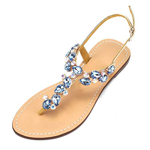 AIJIVOU Women's Rhinestone Flat Sandals, Women Flip Flops with Clip Toe RingBeadeed Rhinestone Crystal Jeweled Sandal Shoes for Summer Beach Oceanside Holiday Outdoor3