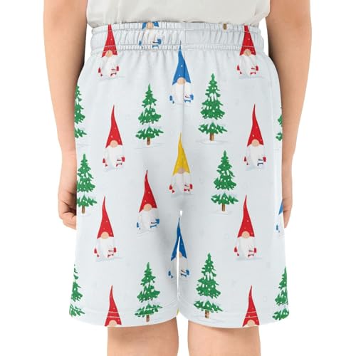Christmas Gnomes Trees Athletic Shorts with Zipper Pockets, Youth Boys Athletic Running Shorts for Summer3