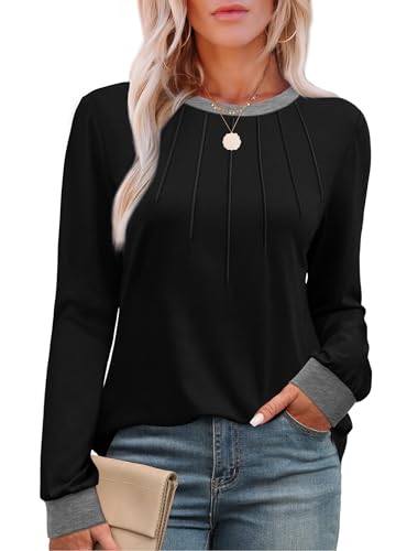 XIEERDUO Womens Long Sleeve Tops Color Block Casual Crewneck Tops Tshirt Basic Tee Fall Fashion Clothes Trendy Outfits2