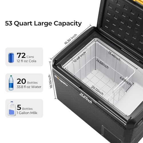 Image of BougeRV 12 Volt Car Refrigerator, CRS 53 Quart Portable Fridge Freezer with APP Control, -4℉ to 68℉ Compressor Electric Cooler 12 /24V DC 110~240 Volt AC for Truck Van RV Camping Road Trip