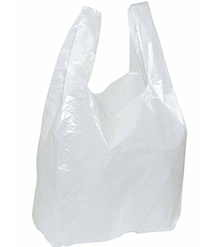 100 Stück 25+12x45cm Tüte Hemdchen Tragetaschen Plastik-Beutel Tüten weiß Einkaufstaschen für Imbiss Kiosk Laden Markt