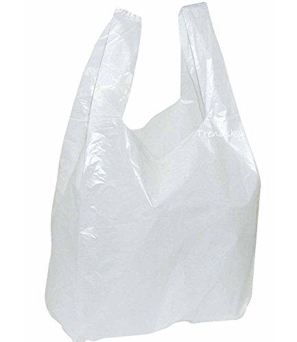 T060] 100 Stück 25+12x45cm Tüte Hemdchen Tragetaschen Plastik-Beutel Tüten weiß Einkaufstaschen für Imbiss Kiosk Laden Markt