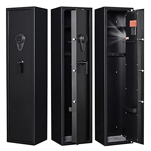Large Rifle Safe, Gun Safe for Rifles and Shotguns Quick Access Electronic Gun Safe Cabinet for 3-5 Rifles for Home with Digital Keypad and Removable Storage Shelf (Keypad Lock 54.33''X11.8''X11'')