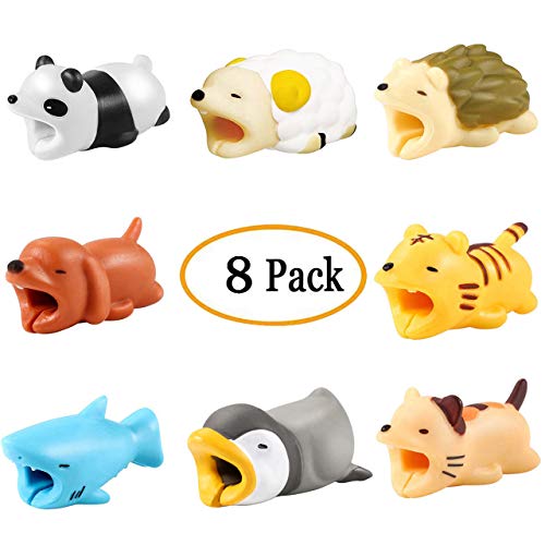 Cable Buddies, Fntacetik Animal Cord Protector Animal Bite Cable Protector Panda Sheep Hedgehog Dog Tiger Shark Penguin Cat Animal Bites for Charging Cords for iPhone Charger - 8 Pack