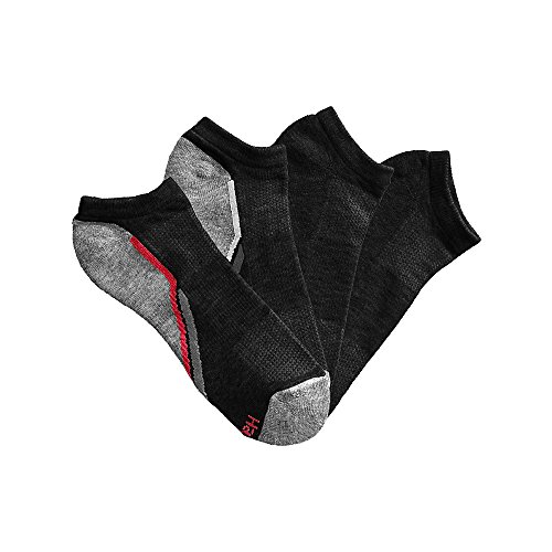 Hanes Men's X-Temp Arch Support Ventilation No-Show Socks 4-Pack-42656-Black/Red Assorted