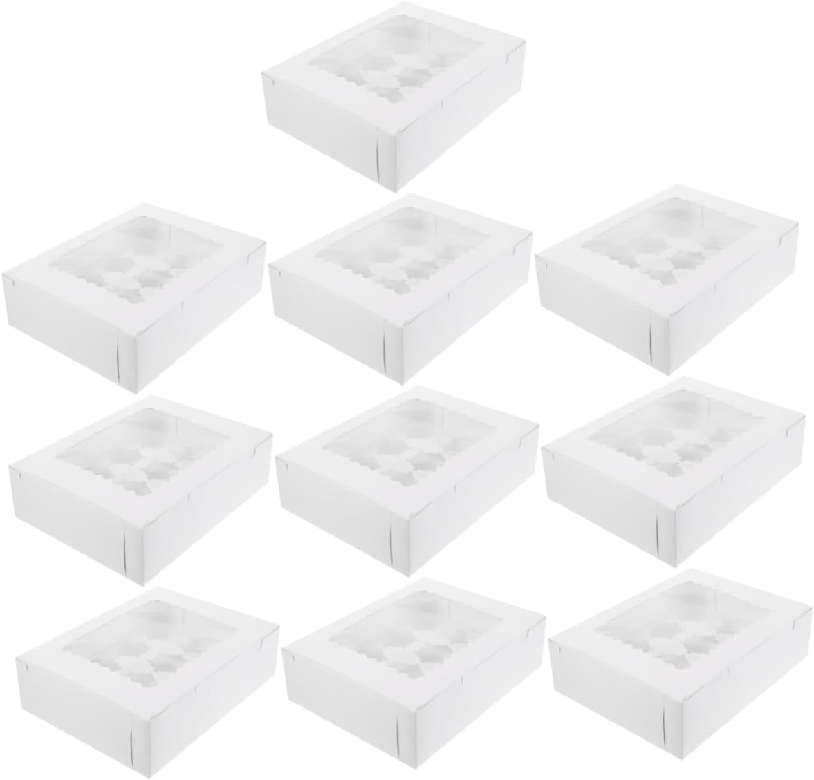 SUPVOX 10pcs Pastry Boxes with Window Paper Cupcake Boxes Muffin Cake Wrapping White Cardboard Packaging for Bakery Food Storage