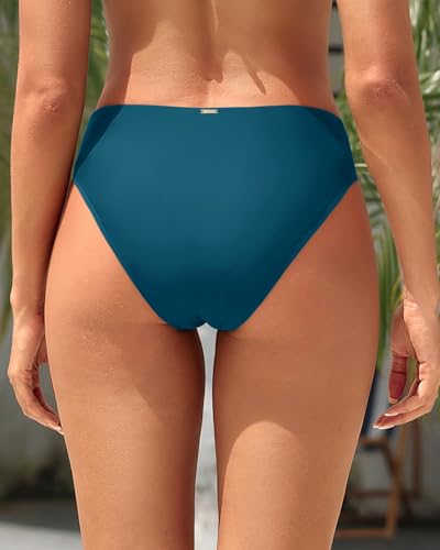 Image of Zmart Women V Cut Cheeky Bikini Bottoms - Mid Waist High Cut Swim Bathing Suit Bottoms V Front Swimsuit