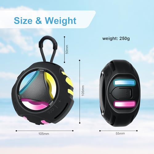 Image of Bluetooth Shower Speaker Waterproof, Portable Bluetooth Speakers Wireless, Outdoor, Floating IPX7, Built-in Mic, 24H Playtime with LED Lights, Loud HD Sound, Powerful Bass, Gifts for Unisex - Black