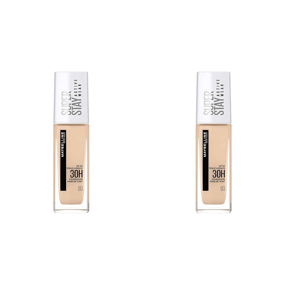 MaybellineNew York Foundation, Superstay Active Wear 30 Hour Long-Lasting Liquid Foundation, Lightweight Feel, Water, Sweat and Transfer Resistant, 30 ml, Shade: 03, True Ivory (Pack of 2)