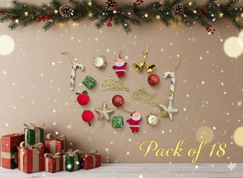 Image of Christmas Decoration Combo Pack | 18 Pcs | Items for Home & Office | Festive Hangings, Stickers, Bells, Balls, Foam Ornaments | PoPo Toys