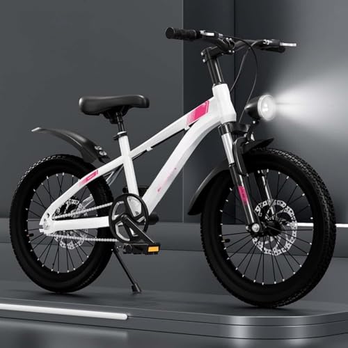 LumoLight新しい子供用 6-15 マウンテンバイク歳 スポーツバイク 18-24 インチ変速マウンテン衝撃吸収自転車軽量街乗り通学 アルミフレーム フロントサスペンション ディスクブレーキ (24インチ,ホワイト ピンク シングルスピード) [並行