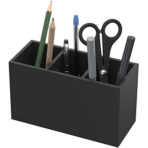 Image of NIUBEE Acrylic Pen Holder 3 Compartments, Black Pencil Organizer Cup for Countertop Desk Accessory Storage