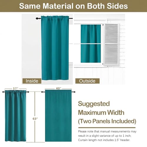 Image of Teal Blackout Curtains for Bedroom 63 Inch Length 2 Panels, Protect Privacy Thermal Insulated Solid Curtains for Living Room, Rod Pocket Window Treatment Blackout Drapes, 2x40Wx63L Inches