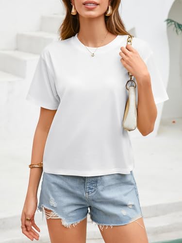 Image of UNCLECAT Womens Short Sleeve Crop Tops Summer Basic Cropped T Shirts | Workout,Casual,Crew Neck Tee,Boxy Loose Fit,Cotton Trendy Clothes