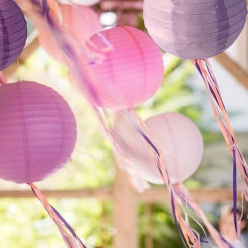 Image of Purple Pink Paper Lanterns Decorative 15pcs Party Hanging Decorations for Bachelorette Wedding Birthday Baby Shower Graduation Anniversary Lavender Themed Room Decor