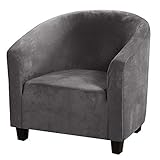 Flamingo P High Stretch Sofa Cover Velvet Tub Chair Cover Anti-Skid Furniture Protector Stretch Fabric Super Soft Couch Slipcover (1 Pack, Gray)