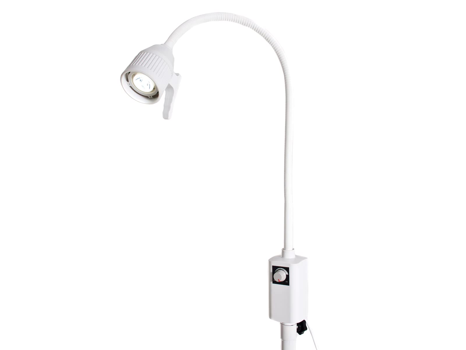 QUIRUMED Lámpara de examen LED con base rodable, Lámpara cirugía menor, Brazo flexible, Multiposicionable, Blanca, Regulable en altura, Intensidad graduable, Bombilla LED 3W