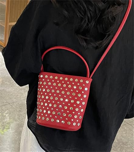Studded Rivet Bucket Handbags for Women 2025 Slouchy Crossbody Bags for Women Y2k Top Handle Bag Shoulder Bag Hobo Purse 20254