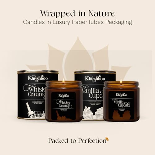 Image of Scented Soy Wax Candle Luxury Jar for Home Decor & Aromatherapy | Relaxing Aroma Candle | 200 Gm | 25+ Hours Burn Time | Smoke Free & Non-Toxic (Set of 2 Whiskey Caramel + Vanilla Cupcake)
