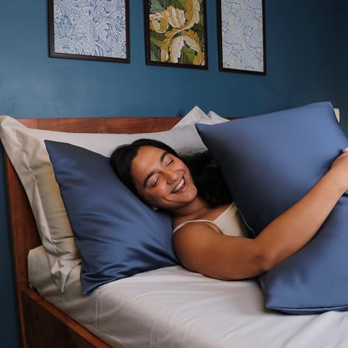 Image of SEEVO 400 TC Luxurious Satin Silk Pillow Covers /Pillowcases with Envelope Closure, Soft Comfortable Protects Hair and Skin - 17 inch x 27 inch - Set of 2 (Dark Grey)