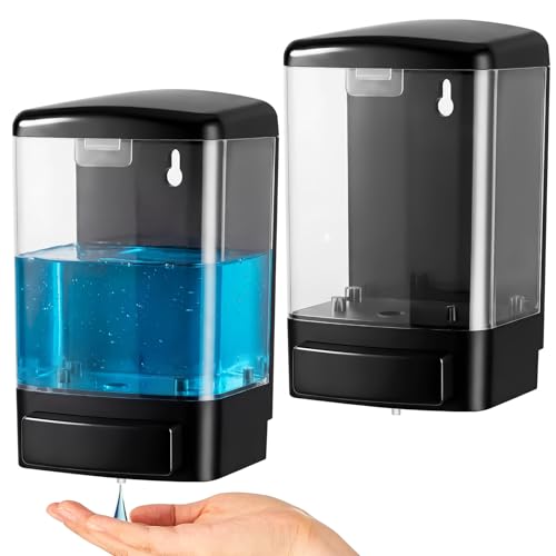 Image of Hushee 2 Pcs Plastic Wall Mounted Soap Dispenser Commercial Manual Soap Containers Wall Dispenser for Kitchen Shower Hotel Liquid Shampoo Gel Chamber (33.8 oz 1000 ml,Black and Clear)