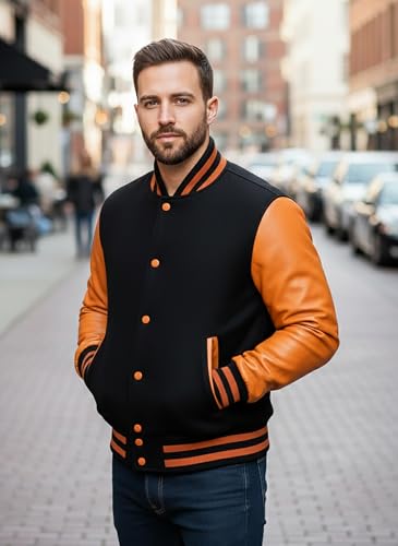 Image of LP-FACON Unisex Varsity Letterman Jacket | Mens College Baseball High School Bomber Wool + Faux Leather Jacket
