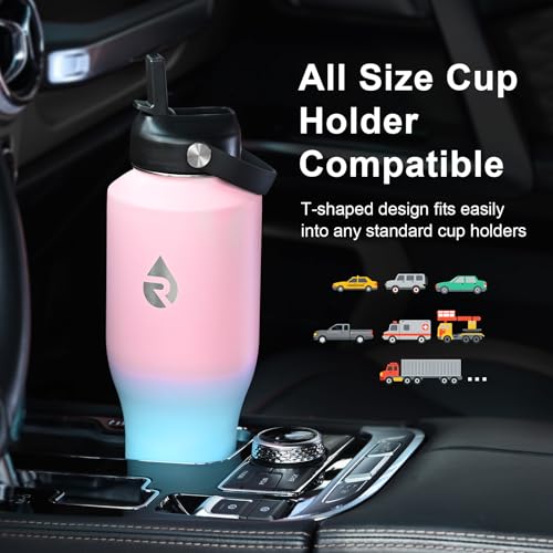 Image of RAYMYLO 40 oz Insulated Water Bottle with Straw fit in Car Cup Holder, Triple Wall Vacuum Stainless Steel(Cold 48 hrs, Hot 24 hrs), Leakproof & Non-BPA, Hydro Travel Flask with Straw and Spout Lid