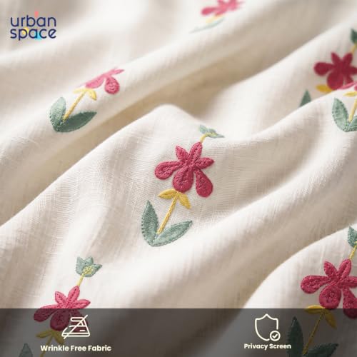 Image of Urban Space Cotton Sheer Curtain Pack of 1, Embroidered Semi Transparent Window Curtains 5 feet for Living Room, Bedroom & Balcony, 1 Pc Curtain with Eyelets and Tieback (Avira Pink - 5 feet)