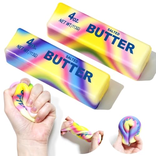 2 Pcs New Rainbow Butter Squishy Sticks, Swirling Fluid Pattern Squeeze Fidget Toys, Soft Sensory Anxiety Relief Toys, Pocket-Size Desk Toys for Home, Office, and Travel