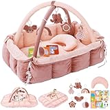 BOBY´S Baby Spielbogen mit Babynest & Krabbeldecke – Baby Gym mit Spielzeug – Spielmatte, Laufstall & Bällebad – weich gepolstert für Neugeborene (Rosa)