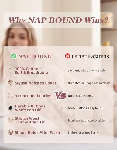 100% Cotton Pajamas for Women 2 Piece PJs Set Long Sleeve with 3 Pockets Button Down Breathable Sleepwear XS-XXL4