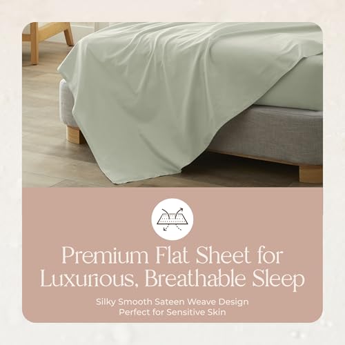 Image of Certified Organic Full Flat Sheet Only - 100% Organic Cotton Top Sheet with Luxurious Soft and Breathable 300 Thread Count Sateen Weave Finish - GOTS & Fairtrade Certified (Pastel Green, Full)